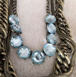 3 Layer Chunky Link Chain, Snake Chain, Icy Blue Stone Necklace